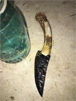 Stag handle knife with obsidian blade