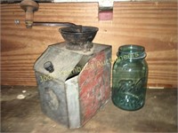 Antique tin coffee grinder