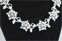 Star White Enamel Flower and Rhinestone Necklace