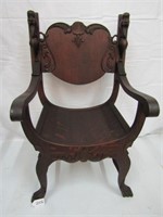 Tiger Oak Carved Arm Chair