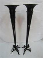 Pair of Iron Vases on Stands