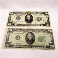 (2) $20.00 Bill Federal Reserve Note 1928 & 1950