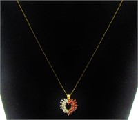 10K Gold 18" Necklace w/Jeweled Heart Pendant 4.4