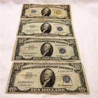 (4) $10.00 Silver Certificates, 1934 & (3) 1953