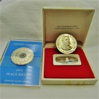 3 Sterling Silver Items Ingot, Coin & Medal