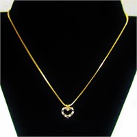 18" 14K Gold Necklace w/Gem Encrusted Heart 6.5 Gr