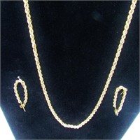 14K Gold 18" Rope Chain & Earrings 12.0 Grams