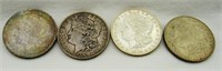 4 Morgan Silver Dollars 1890 O, 1891 O, 1904 O &