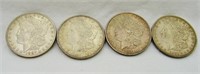 4 Morgan Silver Dollars 1887 O, 1890, 1896 & 1921