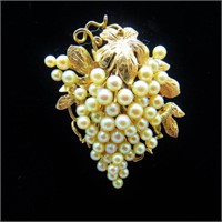 14K Gold & Pearl Grape Cluster Pin 12.0 Grams TW