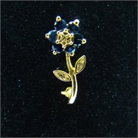 14K Gold Floral Pin Brooch Sapphire 1.6 Grams