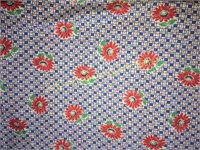 Blue check & red daisy cotton feed sack fabric