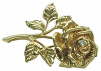 VINTAGE 14K GOLD TIFFANY AND CO. DIAMOND ROSE PIN.