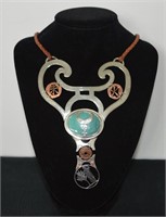 Arts & Crafts Necklace Silver /Copper/Turquoise
