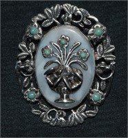 Mexico Silver & Turquoise Brooch