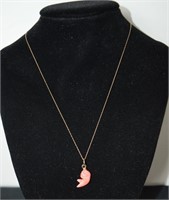 14kt Gold Necklace & Coral Fish Pendant 16"