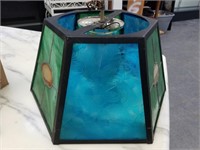 BLUE AND GREEN STAINED GLASS LIGHT FIXTURE
