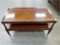 VTG LEATHER TOPPED COFFEE TABLE W DRAWER