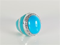 STERLING SILVER W LG TURQUOISE COLORED CABOCHON