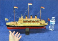 unusual vintage tin boat on stand - 24in long