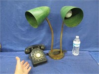 black rotary phone & mid-century light