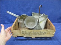 old advertising box - old granite & kitchen items