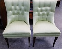 PAIR OF VTG GREEN TUFTED CHAIRS W COOL LEGS
