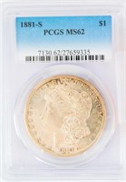 Coin 1881-S Morgan Silver Dollar PCGS MS62