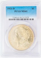 Coin 1921-D Morgan Silver Dollar PCGS MS61