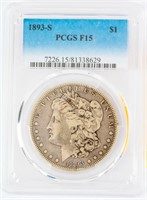 Coin 1893-S Morgan Silver Dollar PCGS F15 RARE!