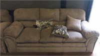 Simons light tan upholstered sofa (matching love