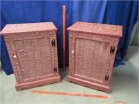 2 cute red distressed side cabinets - signed