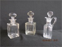 2 Crystal 7 and 6.5"H decanters and 6.5" H cruet