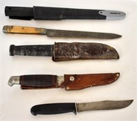 FIVE HUNTING KNIVES