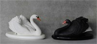 1987 Porcelain Black & White Swans w/bases