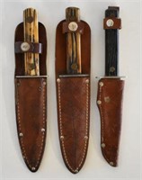 THREE VINTAGE IMPERIAL HUNTING KNIVES & SCABBARDS