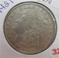 1921 Morgan silver dollar.