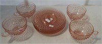 (4) Pink hobnail cups and (5) Saucers.