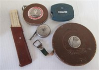 (4) Vintage tape measures up to 100 ft. long