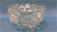 Three Footed Cut Glass Bowl Approx. 7 1/2 Inch