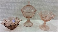 Set of 3 Pink Depression Glass Pieces