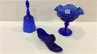 Set of 3 Cobalt Blue Glassware Pieces Including