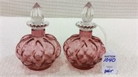 Pair of Cranberry & Crystal Perfume Bottles