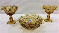 Group of 3 Fenton Amber Glass Pieces Including