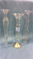 Group of 3 Etched Glass Bud Vases Including One w/