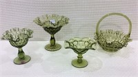 Group of 4 Green Fenton Pieces Including