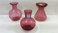 Set of 3 Cranberry Vases