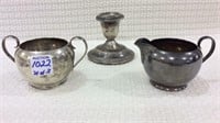 3 Sterling Silver Pieces Including Candle Holder