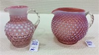 Pair of Cranberry Opalescent Pitchers-