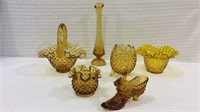 Set of 6 Amber Fenton Hobnail